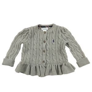 Ralph Lauren Sweater Girls 9 Gray Button Up Knitted Ruffles 100% Cotton